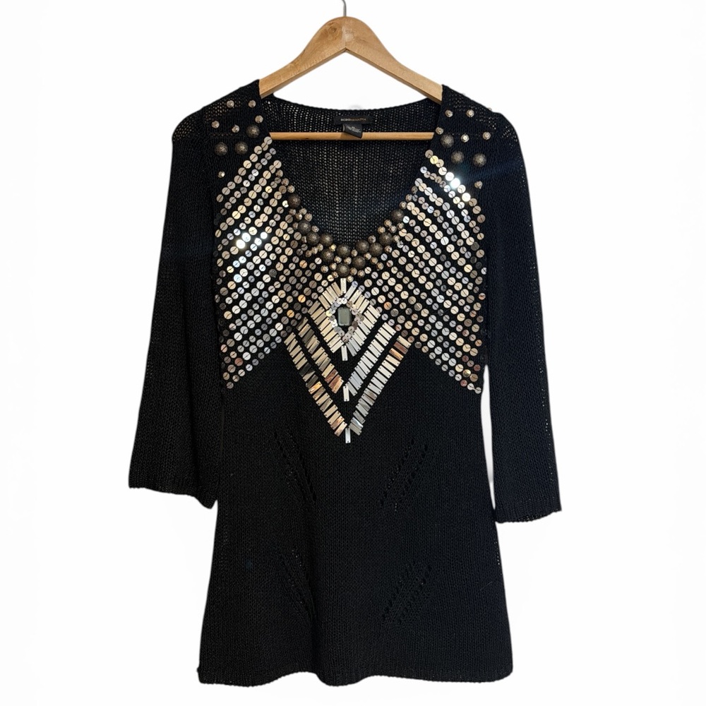 BCBGMaxAzria Black Open-Weave Knit Top/mini dress - Picture 2 of 8